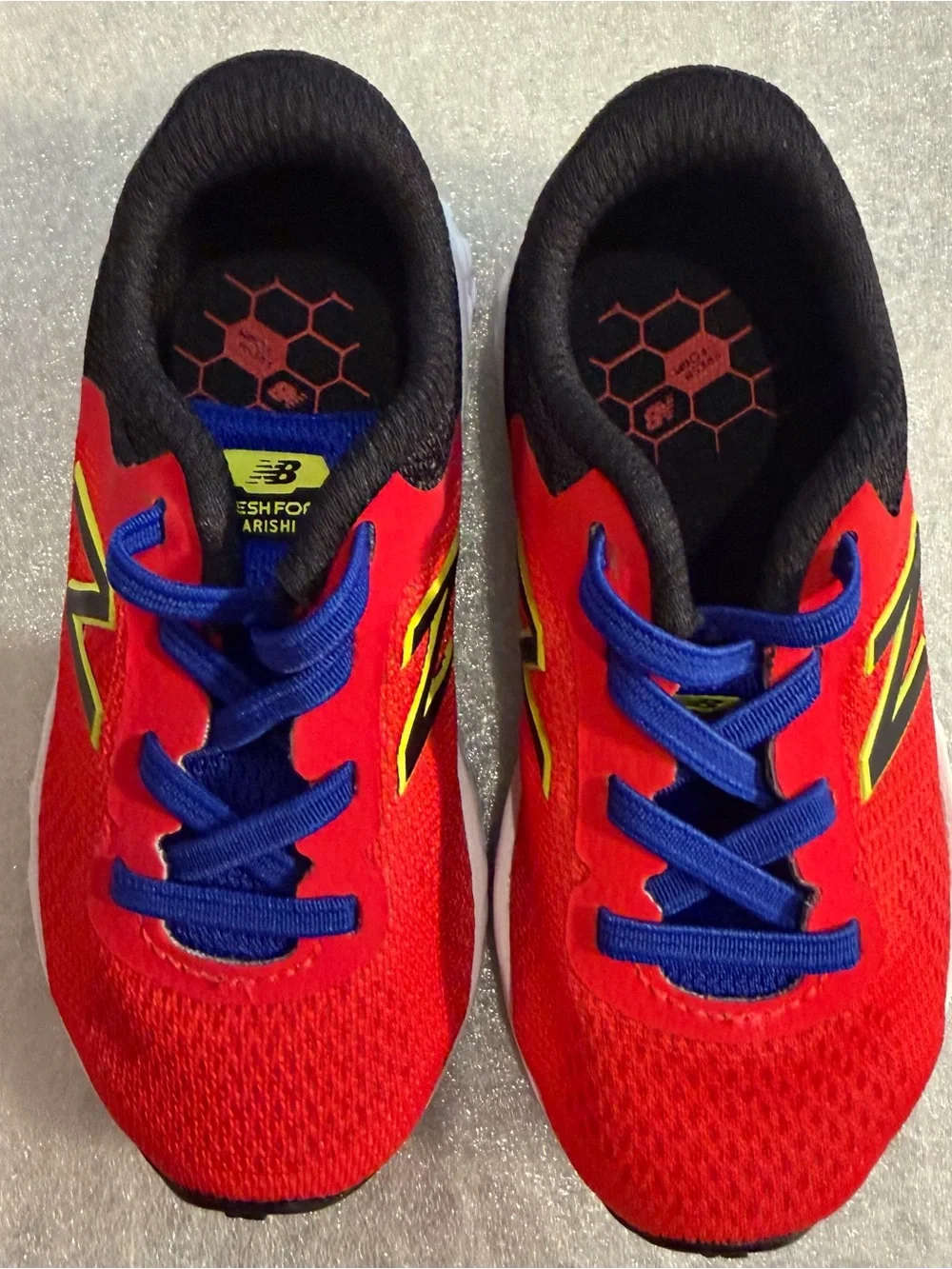 New Balance Red Kids Sneakers with Blue Laces
